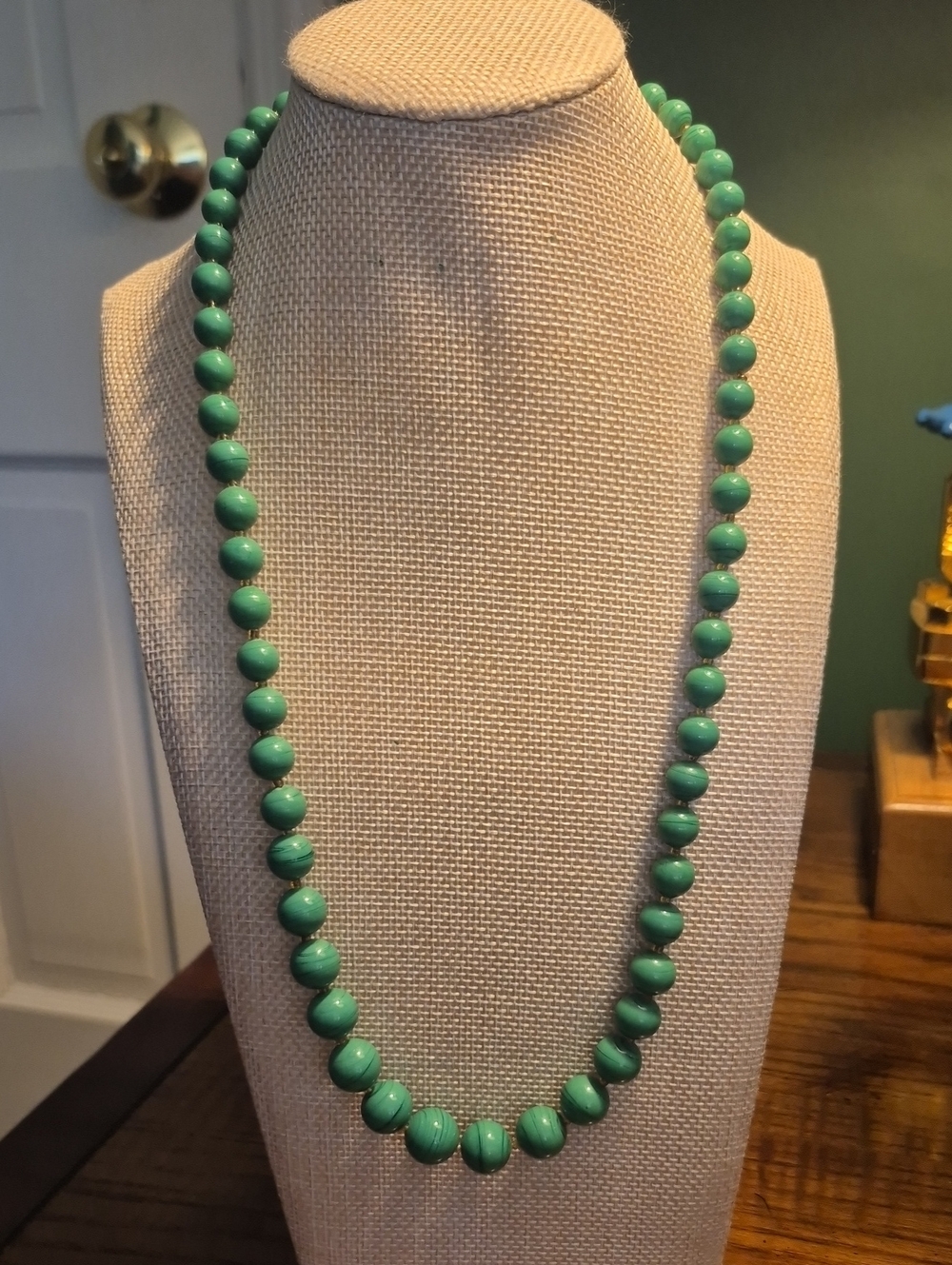 Vintage Faux Malachite Glass Beaded Necklace